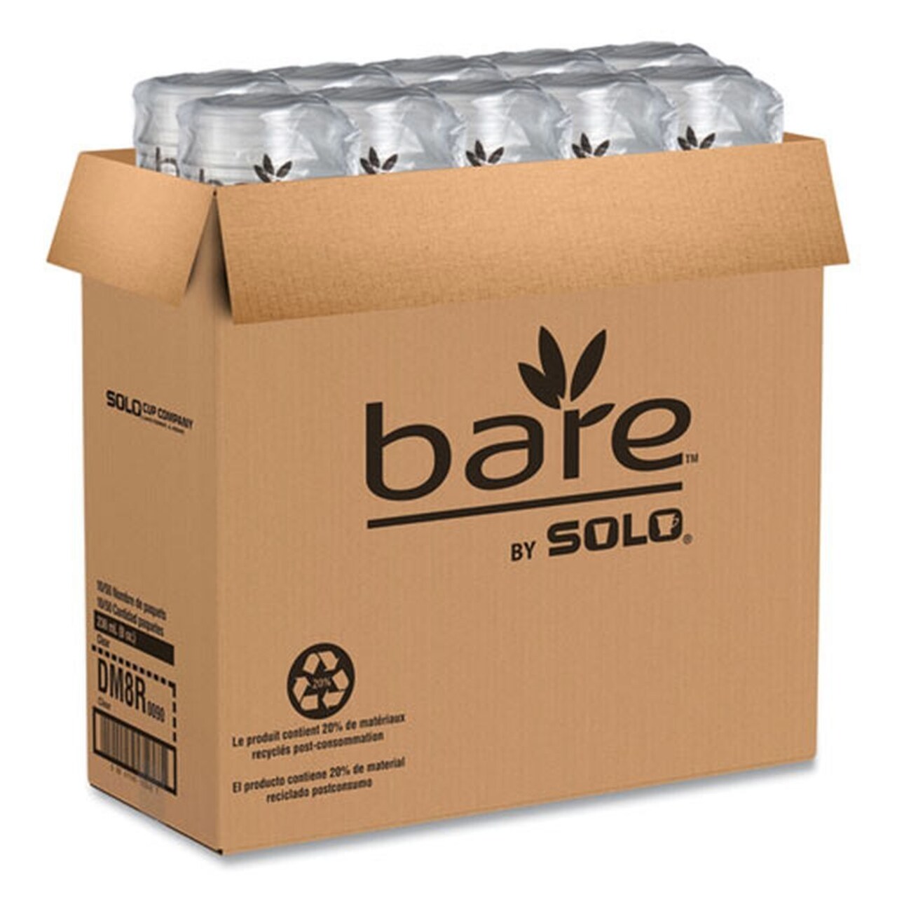 SOLO Bare Eco-Forward 4.6 in. Diameter x 1.8 in. h 8 oz ProPlanet Seal Plastic RPET Deli Containers - Clear (500/Carton)